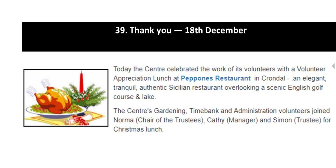 Volunteer Lunch - 18th December